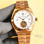 Best replica TW factory Vacheron Constantin Overseas Tourbillon white dial rose gold case 